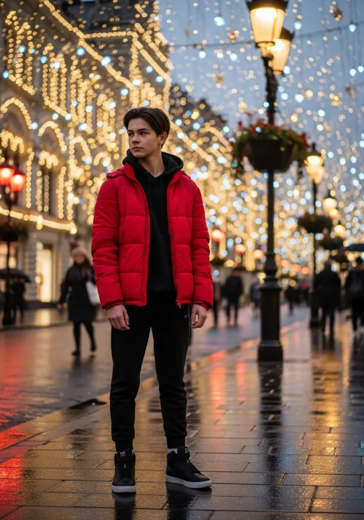 Red Puffer Jacket Street Style