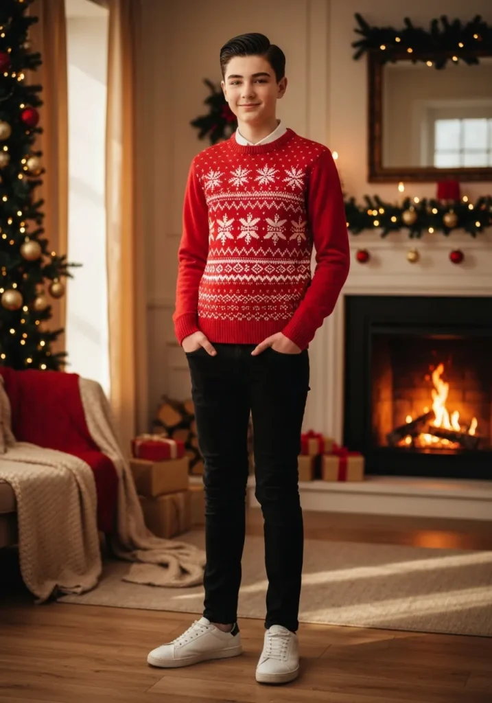 Red Sweater & Black Jeans Combo