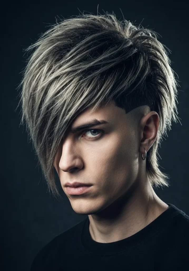 20 Edgy Punk Hairstyles for Brave Men 5 Side-Swept Razor Fringe
