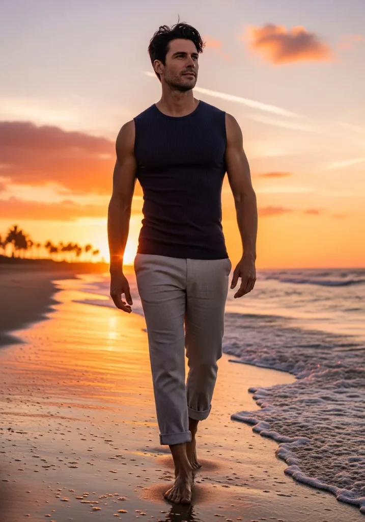 Sleeveless Ribbed Tee & Linen Pants