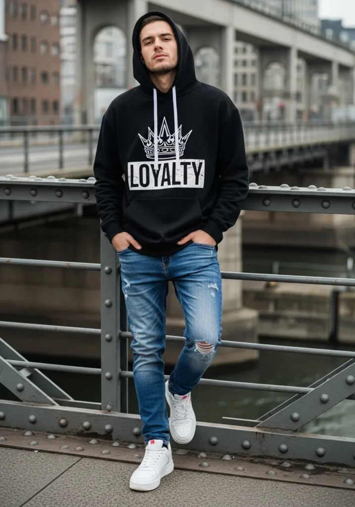 21 Bold Gangsta Style Outfits for Men 20 Statement Hoodie + Faded Jeans