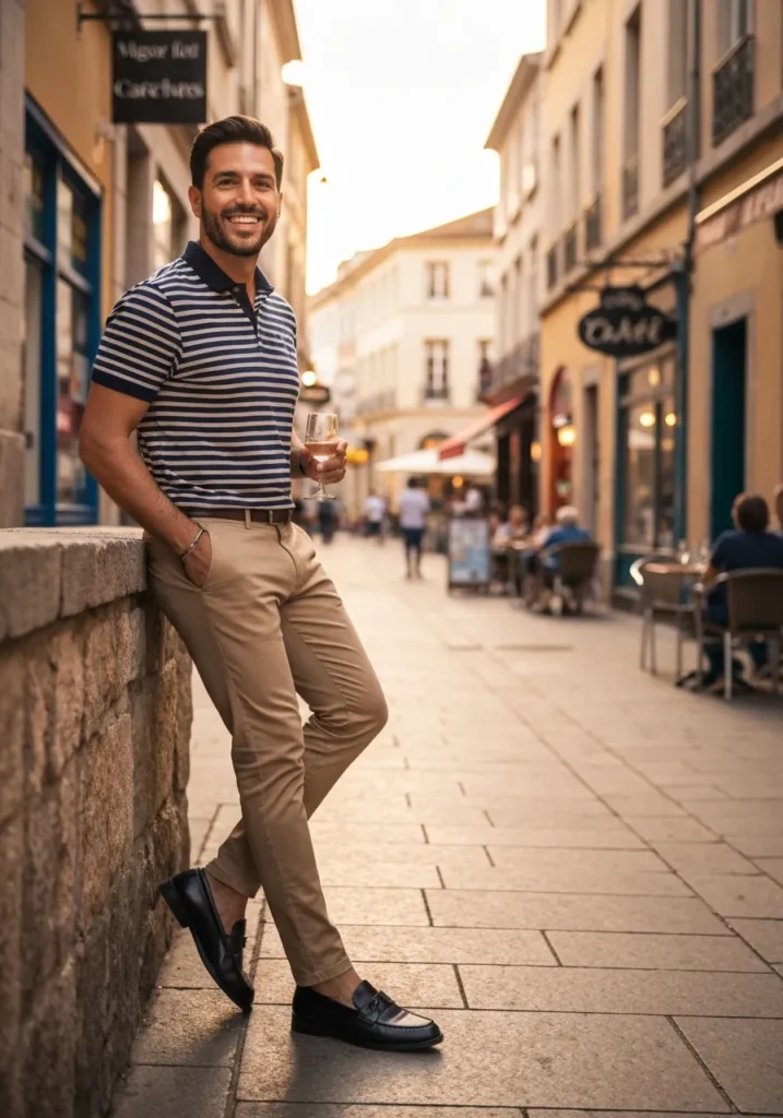 Striped Polo With Slim Chinos