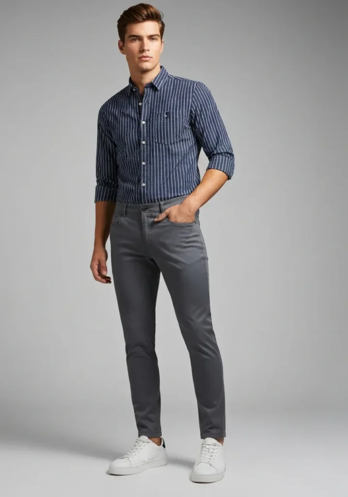 22 Classy Outfits Men Will Love to Try 19 Striped Shirt + Slim Pants