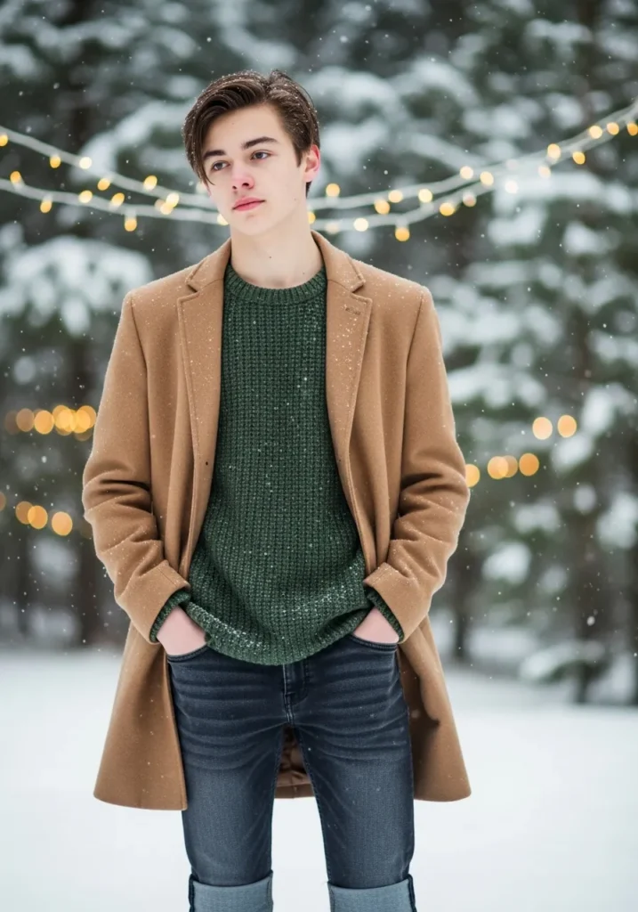 Tan Coat With Winter Sweater