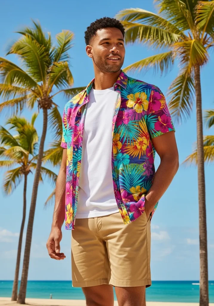 Tropical Printed Shirt & Chino Shorts