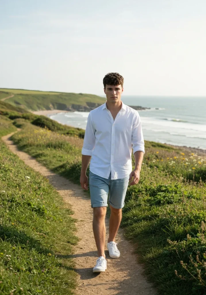 White Shirt & Denim Shorts