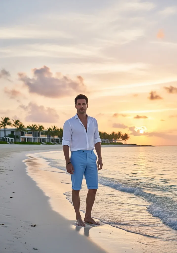 White Shirt & Light Blue Shorts