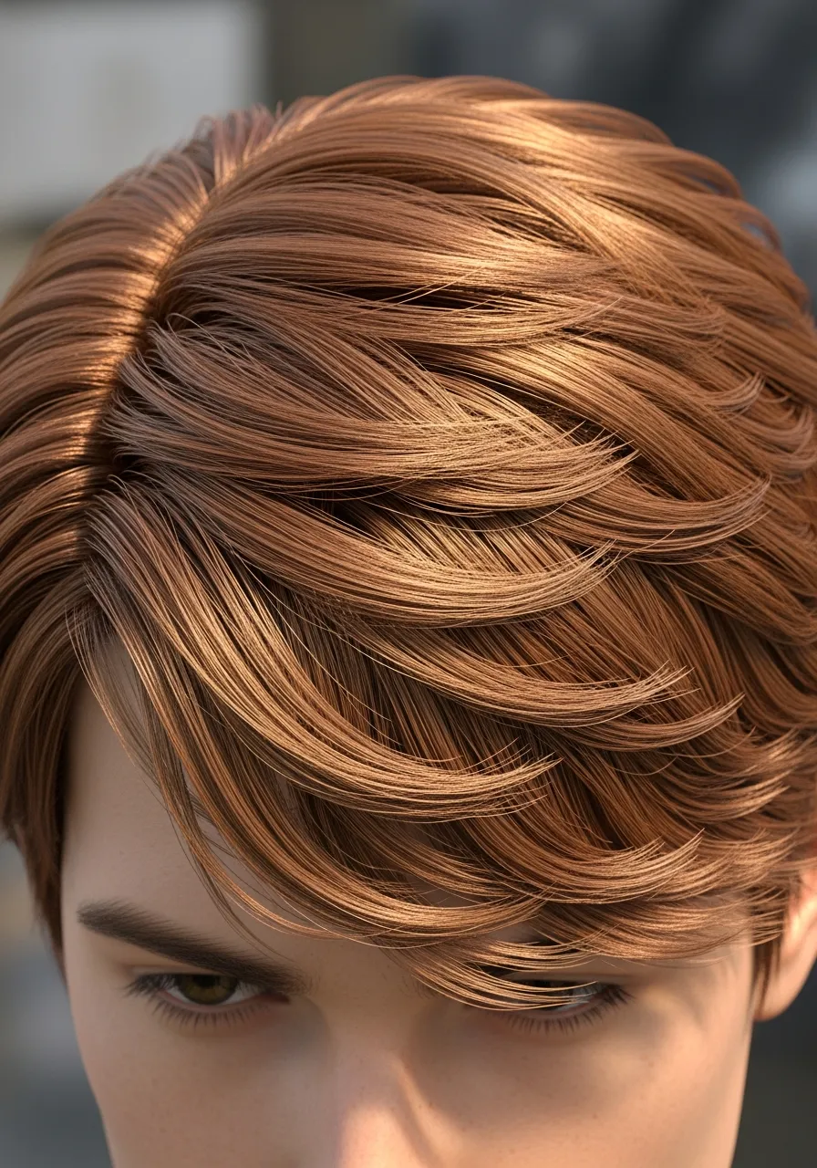 Copper brown shiny hair color for men with warm tones