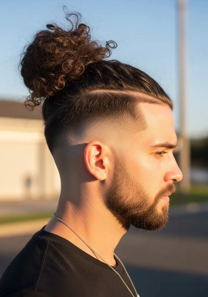 Curly Man Bun Fade