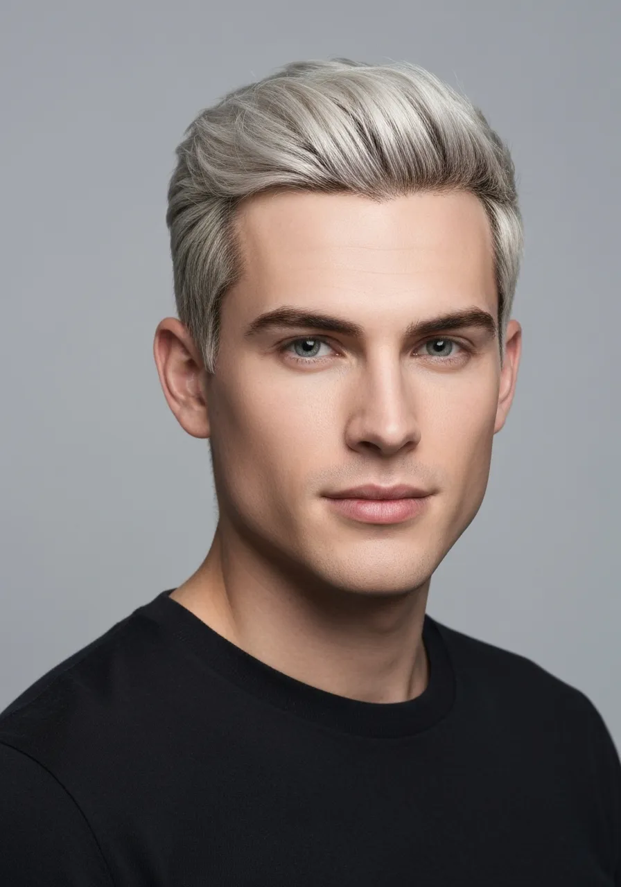 Matte ash blonde hairstyle for men with soft muted finish