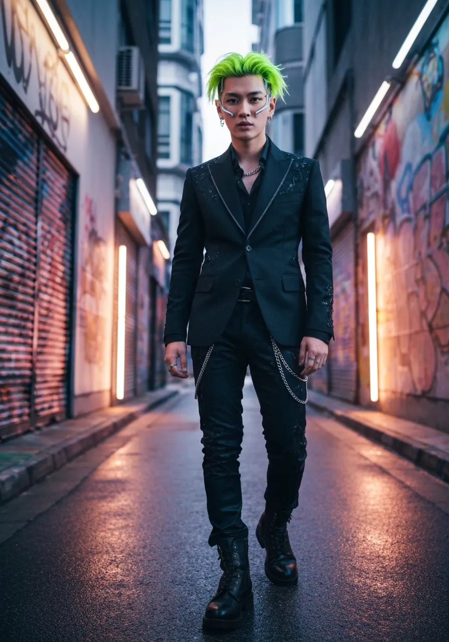 Neon green statement hairstyle for men with bold expression