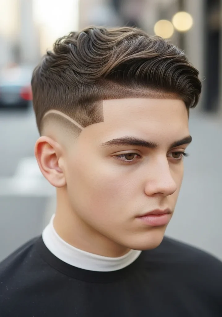 Short Wavy Hair with Temple Fade