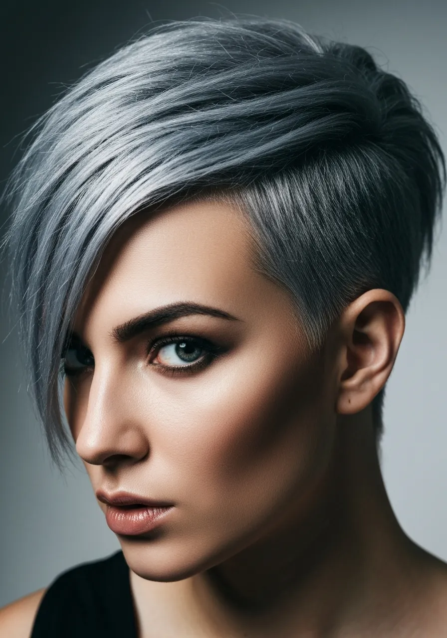 Steel grey undercut hairstyle for men with sharp contrast