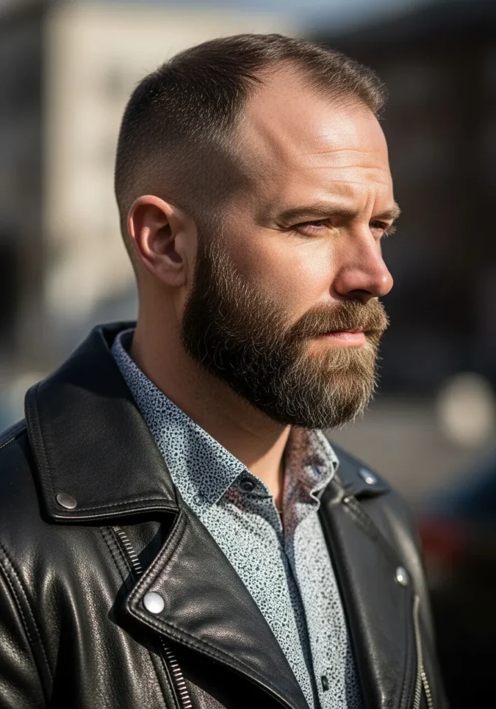 22 Best Haircuts for Men with Receding Hairline 22 Tapered Buzz with Beard