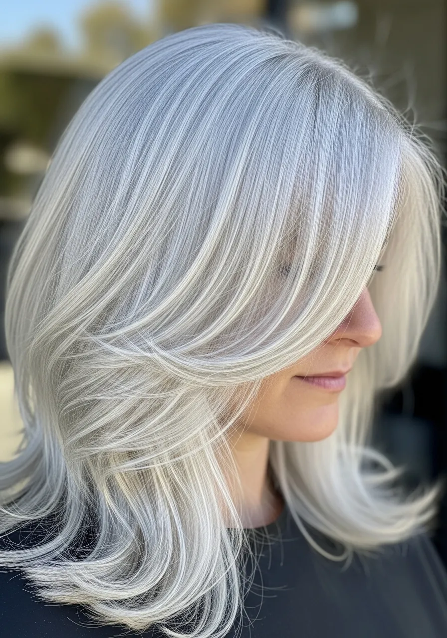 25 Stunning White Hair Looks for Men 12 White Layered Medium Cut.