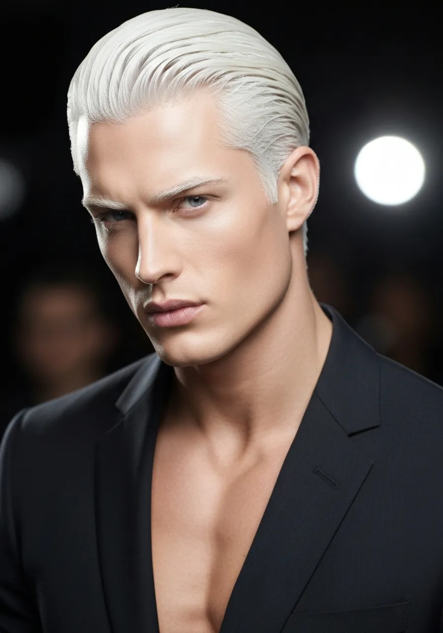 25 Stunning White Hair Looks for Men 7 White Slick Back Style.