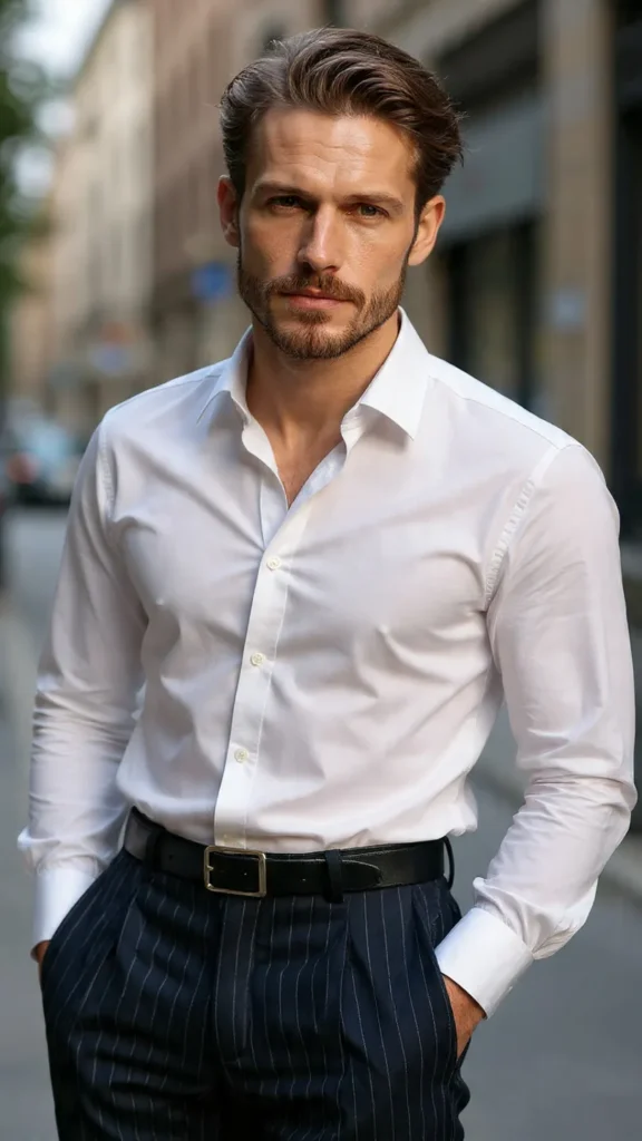 Belted Pleated Pants with Minimal Shirt