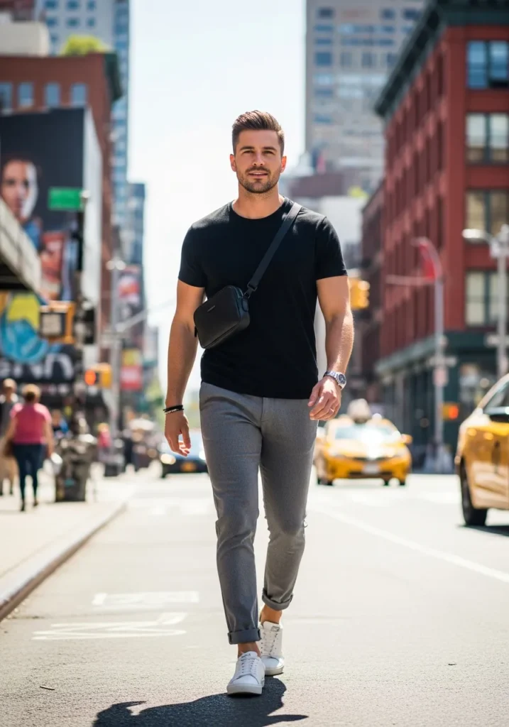 Black T-Shirt with Grey Slim Pants