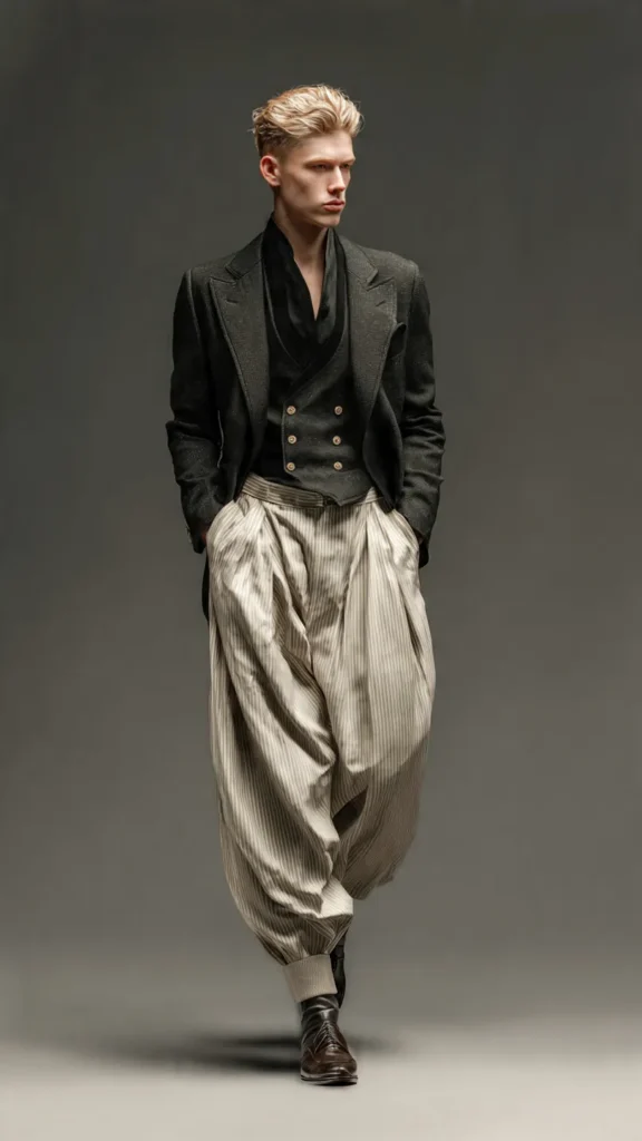 Blazer with High-Waisted Pleated Pants