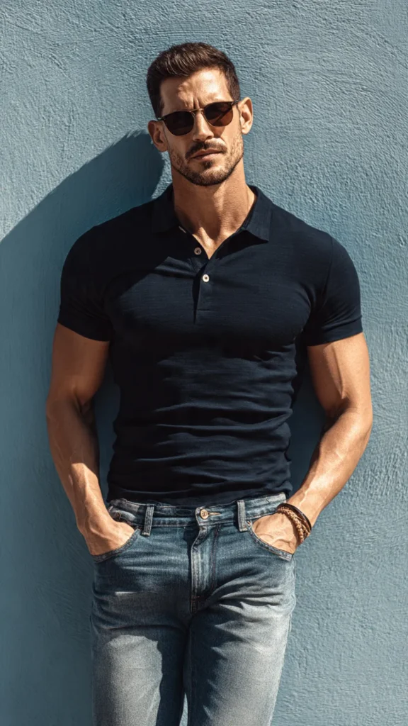 Classic Solid Polo with Slim Fit Jeans