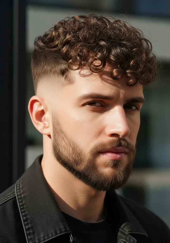 Curly Hair Fade with Beard