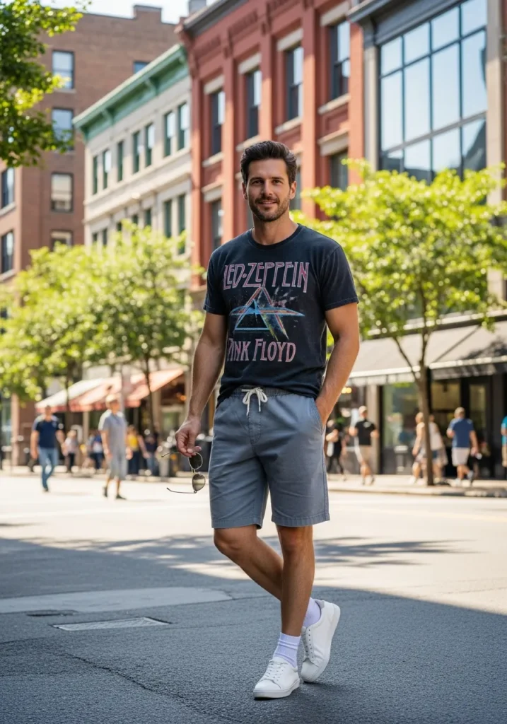 Graphic T-Shirt with Neutral Shorts