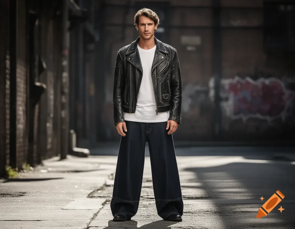 Leather Jacket with Wide Pants