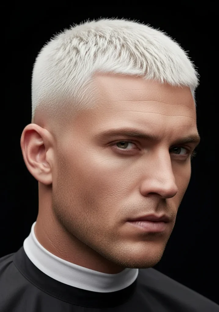 21 Modern Short Blonde Haircuts for Men 3 Platinum Blonde Buzz Cut