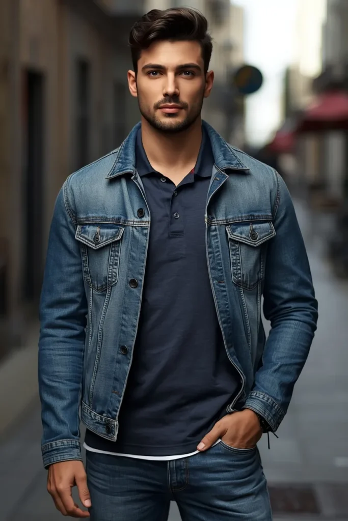 Polo Shirt with Denim Jacket