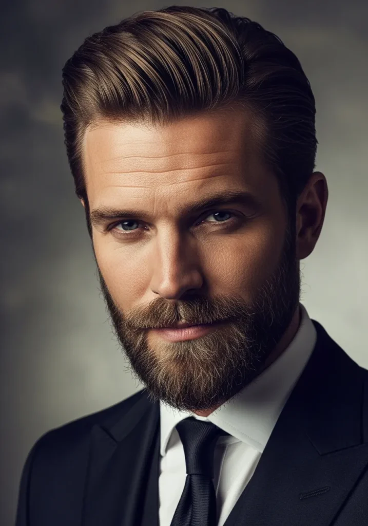 Slick Back Haircut with Beard