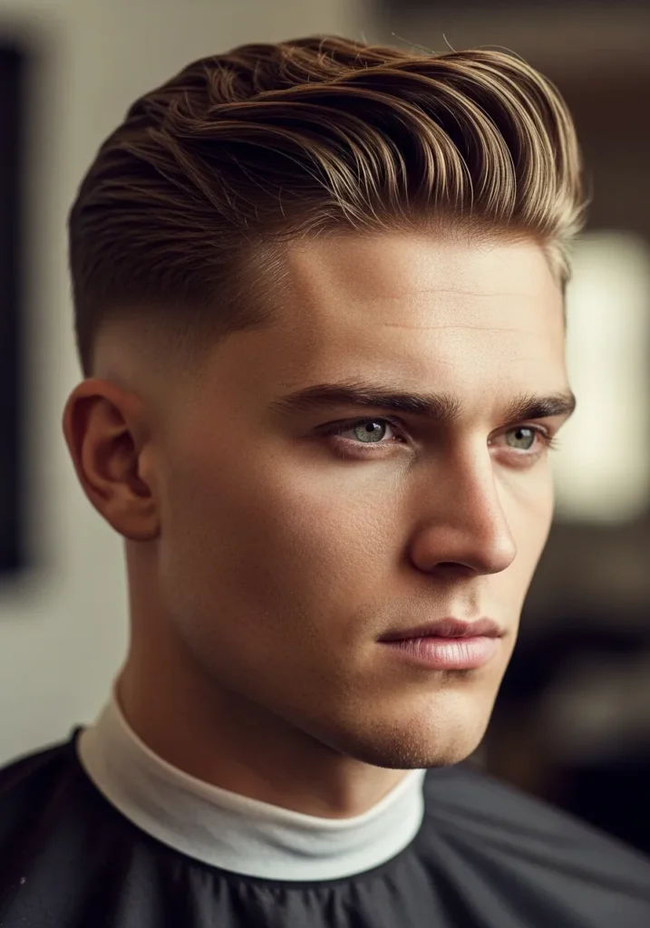 Wavy Slick Back with Mid Fade