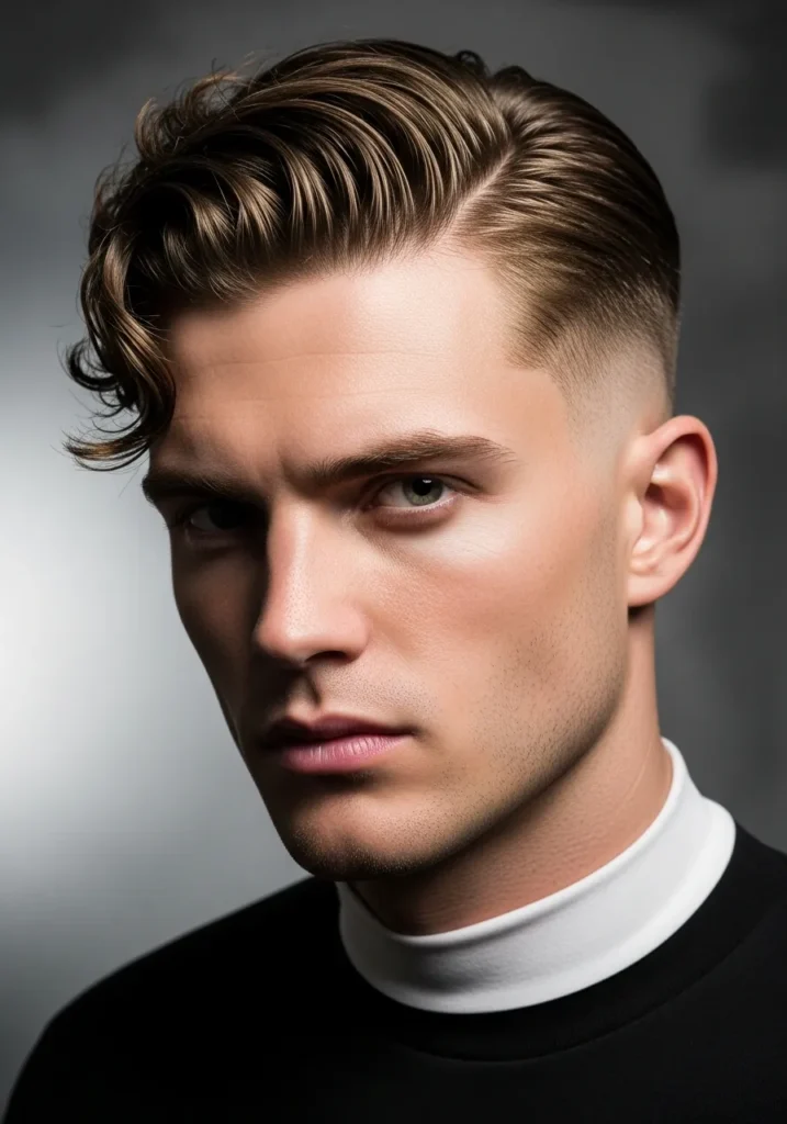 Wavy Slick Back with Taper Fade