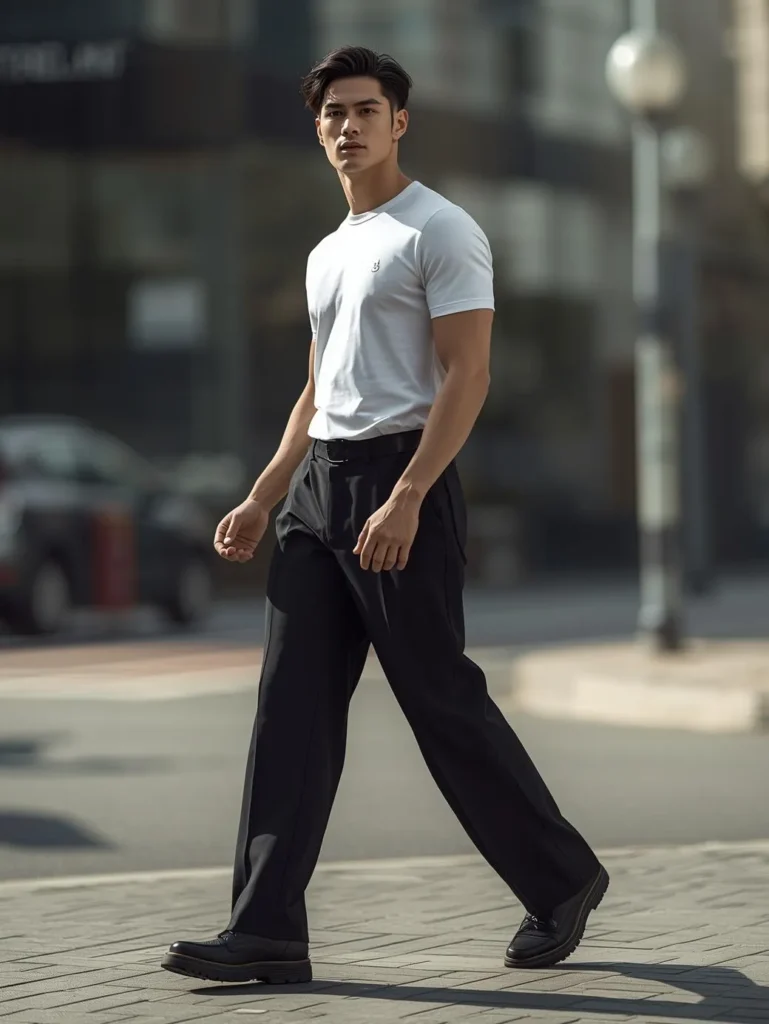 White T-Shirt with Black Wide Pants