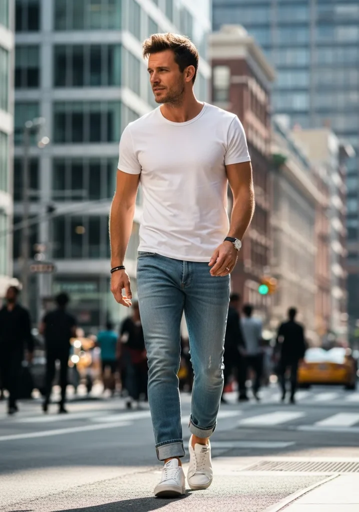 White T-Shirt with Light Blue Jeans