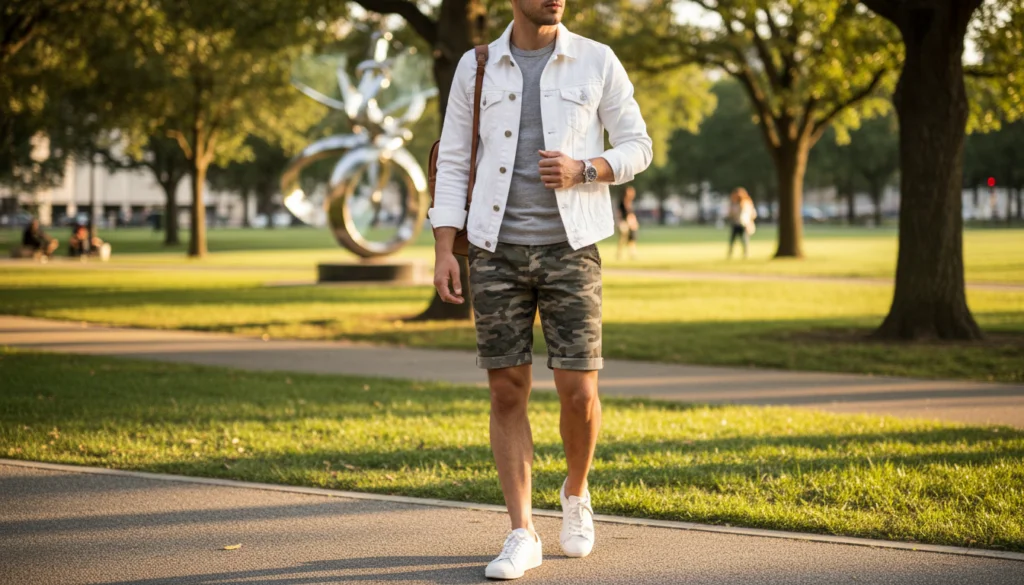 25 Stylish Camo Shorts Outfits for Men to Rock This Summer 21 image 559