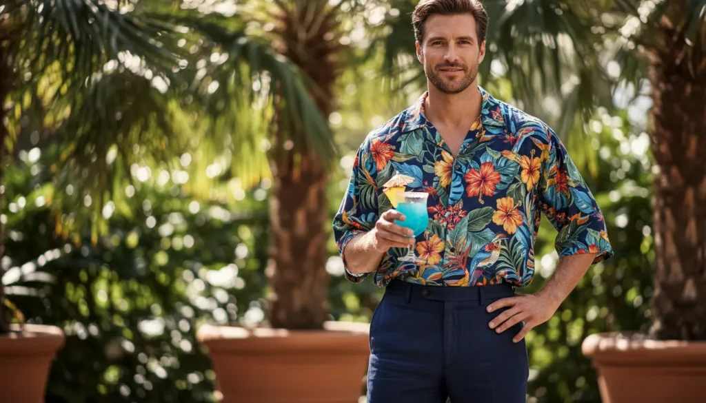 navy linen and cuban collar floral shirt