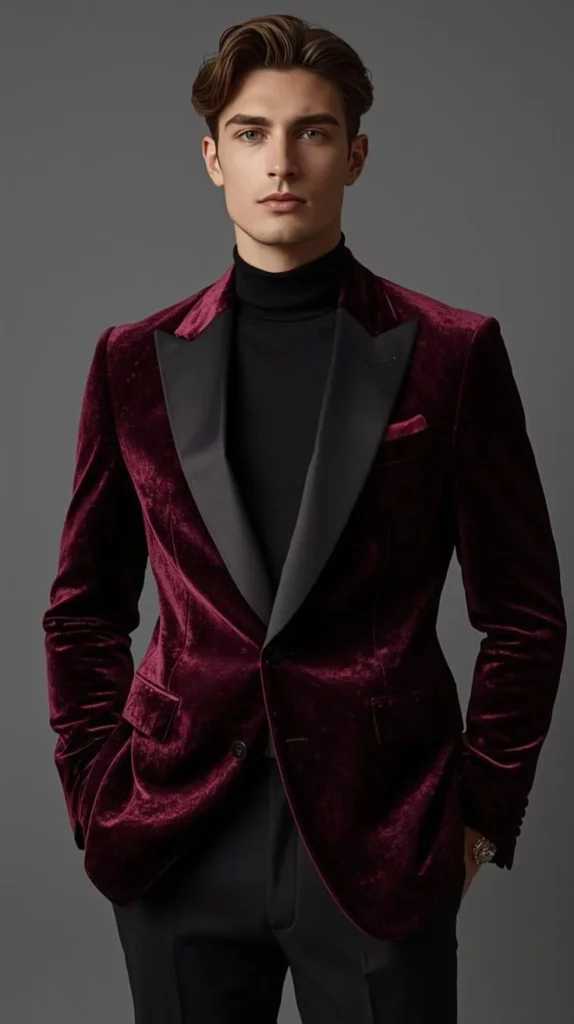 22 Classy Outfits Men Will Love to Try 11 Burgundy Velvet Blazer