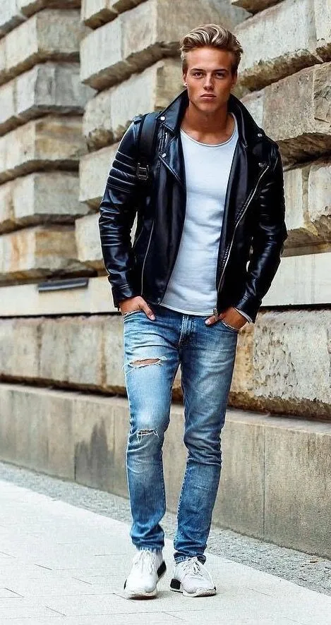Leather Jacket and Destroyed Denim