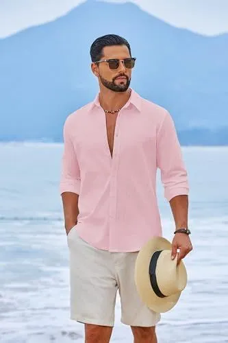 24 Men’s Pool Party Outfit Ideas 5 Linen Button Down with Pastel Swimwear