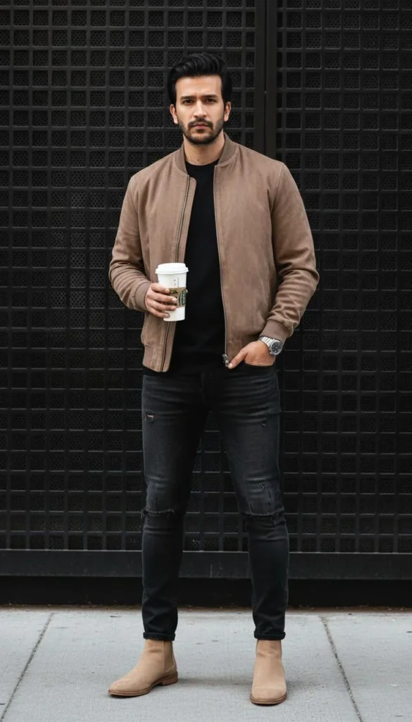 Right-click to download Nylon Bomber Jacket and Chelsea Boots