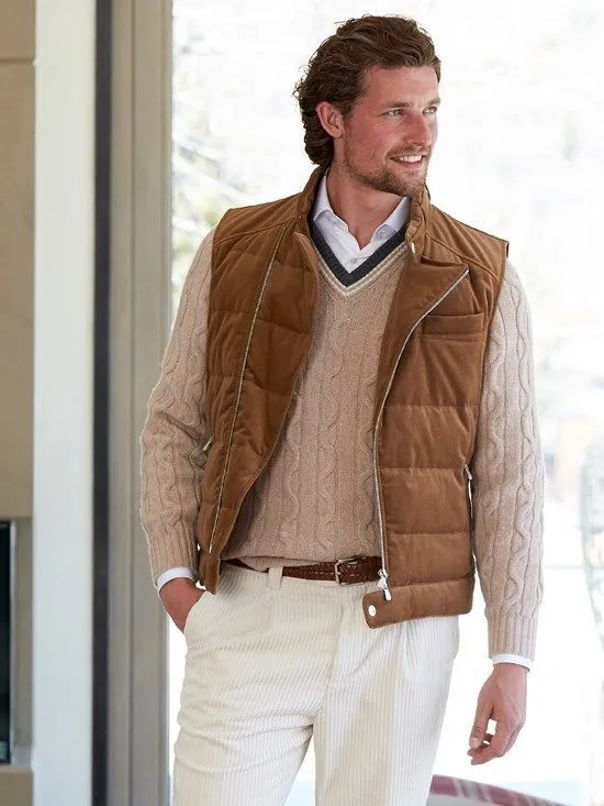 Quilted Vest and Cable Knit Sweater