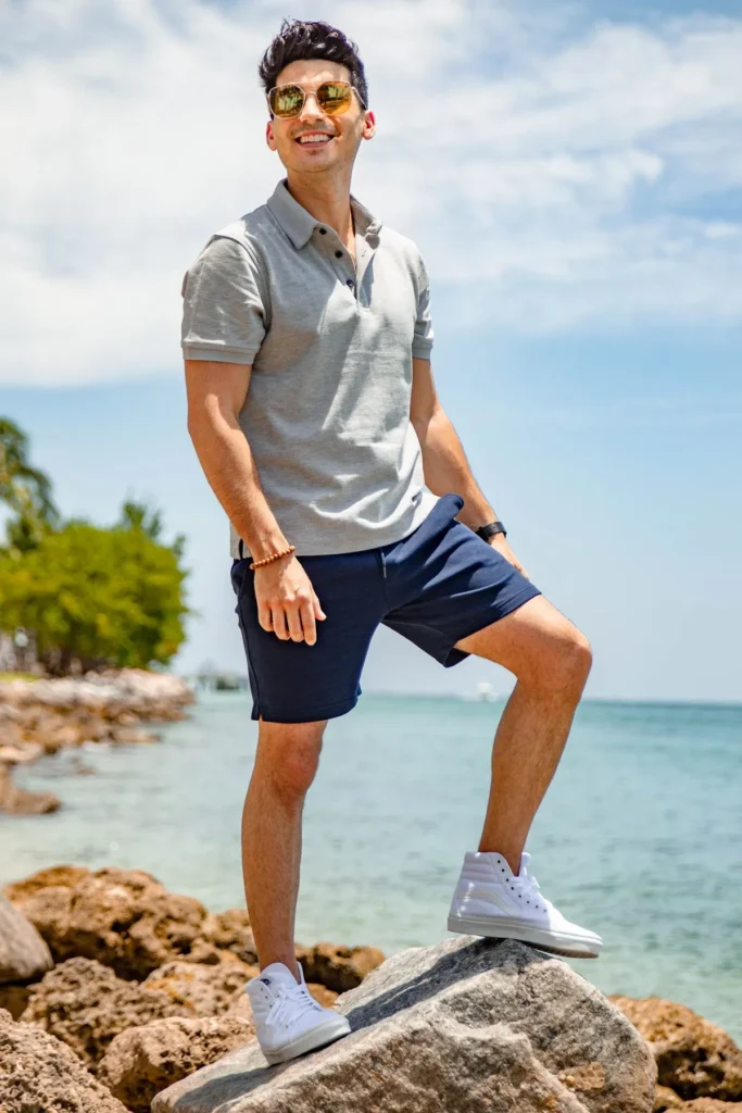 24 Men’s Pool Party Outfit Ideas 4 Terry Cloth Polo and Shorts