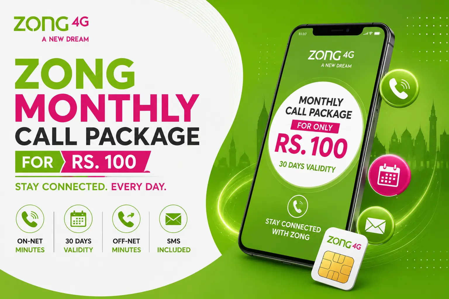 Zong Monthly Call Package in Rs.100